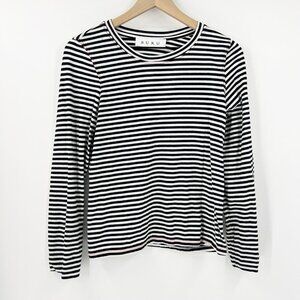 BURU Black White Striped Cotton Long Sleeve T-Shirt Small Preppy Classic